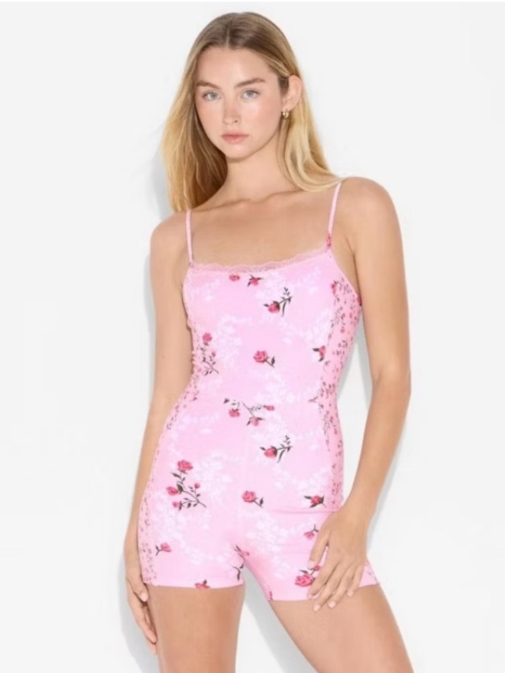 NWT Wild Fable ButterBliss Pink Rose Floral Print One Piece Romper Size Small